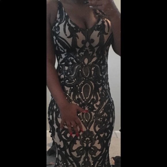 Nude and Black Prom Dress - Picture 3 of 4